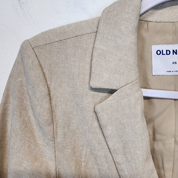 Old Navy Linen Blazer Lady Jacket Size XS Beige Slash Pockets 1 Button Neutral - Picture 4 of 11